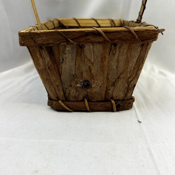 Wood Bark Basket Vintage Handmade 8 x 6" on top 4.5" tall - Picture 8 of 11